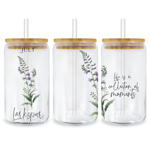 July Larkspur Birthday Glass Cup Wrap | Iris DTF