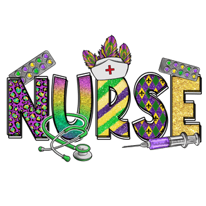 Mardi Gras Nurse Design - DTF Ready To Press