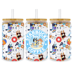 UV Libbey Glass Cup Wrap Bluey Summer Starbucks | Iris DTF