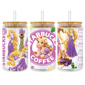 UV DTF 16 Oz Libbey Glass Cup Wrap -  Disney Princess Tangled Rapunzel Starbucks