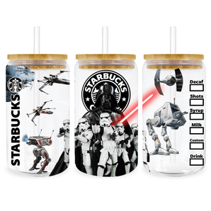 UV DTF 16 Oz Libbey Glass Cup Wrap - Star Wars Darth Vader And Stormtroopers Starbucks