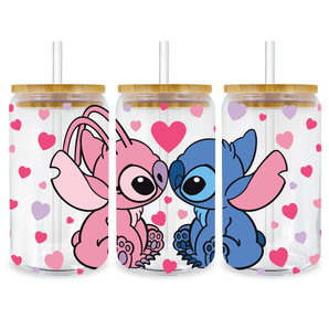 Valentine's Day Stitch Lover Glass Cup Wrap | Iris DTF