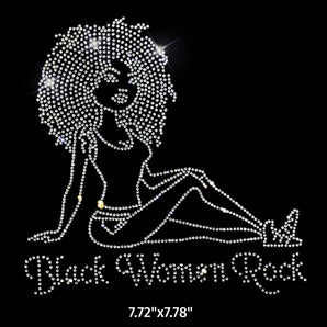 19003 Black Woman Rock Rhinestone | Iris DTF