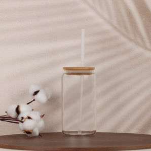 16 oz Premium Glass Tumbler with Bamboo Lid