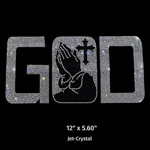 23013 GOD Rhinestone | Iris DTF