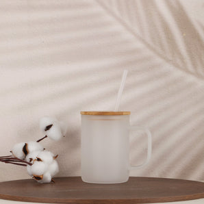 16 oz Premium Glass Mug with Bamboo Lid