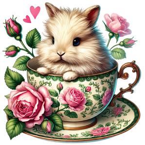 Rose Cup Coffee Happy Valentine's Day Bunny Design | Iris DTF