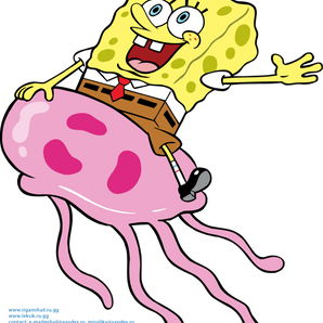 Sponge Bob Riding Jellyfish Cartoon Design | Iris DTF