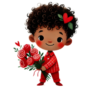 Valentine's Day Boy Holding A Bouquet Of Red Roses Design | Iris DTF