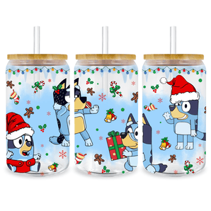 Bluey and Present Glass Cup Wrap Ready to Press | Iris DTF