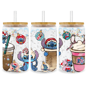 UV DTF 16 Oz Libbey Glass Cup Wrap - Lilo And Stitch