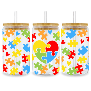 Autism Awareness 16 oz Libbey Glass Cup Wrap | Iris DTF
