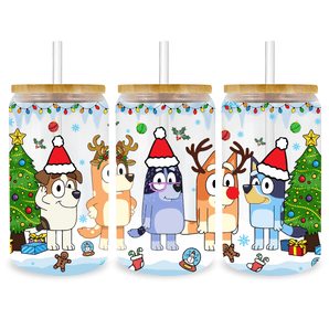 Christmas Bluey and Friends Glass Cup Wrap | Iris DTF