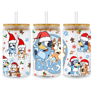 UV DTF 16 Oz Libbey Glass Cup Wrap - Christmas Bluey