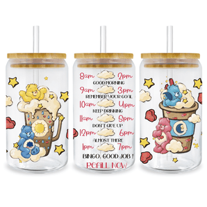 UV DTF 16 Oz Libbey Glass Cup Wrap -  Care Bears