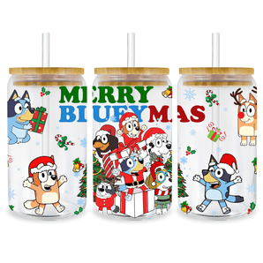 UV DTF 16 Oz Libbey Glass Cup Wrap - Merry Blueymas