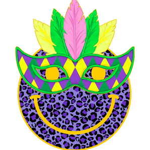 Smiley Mardi Gras Party Design - DTF Ready To Press
