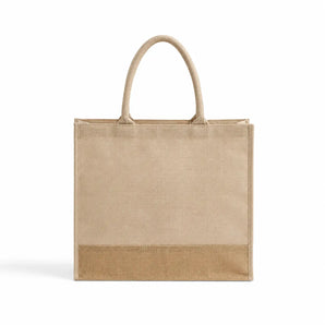 Large Reusable Jute Blend Tote Bags Burlap Accents and Full Gusset - TJ913 - Iris DTF 