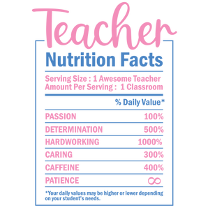 Teacher Nutrition Facts Design - DTF Ready To Press