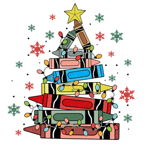 Christmas Crayons Tree Design - DTF Ready To Press