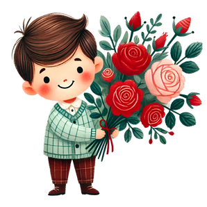 Valentine's Day Boy Holding A Bouquet Flower Design | Iris DTF