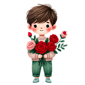 Boy Holding A Red Bouquet Flower Design | Iris DTF