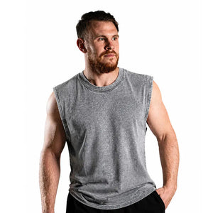 Acid Wash Distressed Sleeveless Top - Oversized Vintage Muscle Tee - Iris DTF 